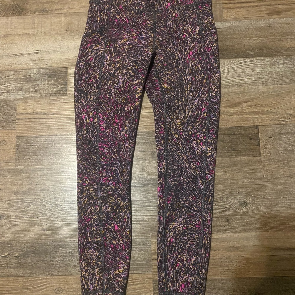 lululemon athletica Black with Pink and Purple Abstract Print Leggings